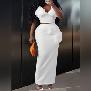 SHEIN White Maxi Skirt with Floral Details